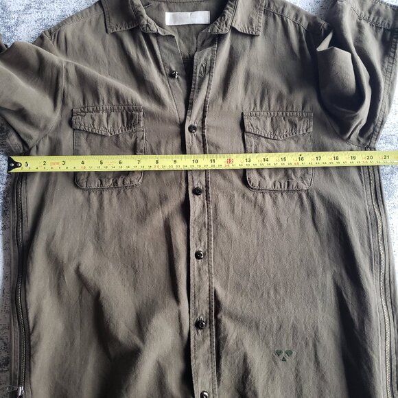Olive Army Green AR Aloha Rag 3/4 Length Sleeve Button Up Shirt Side Zips - Picture 13 of 16